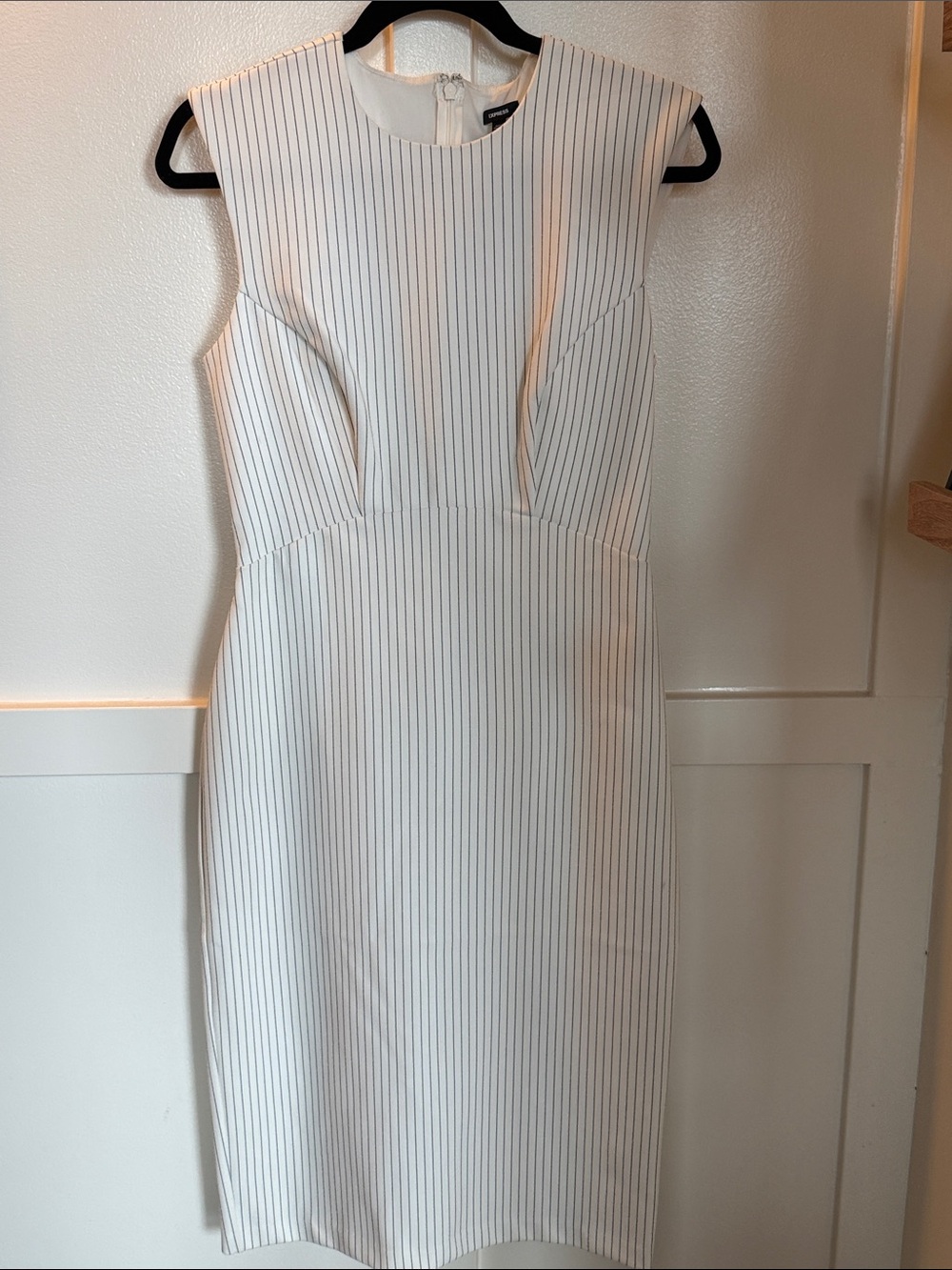 NWT - White and black pinstripe fitted dress
